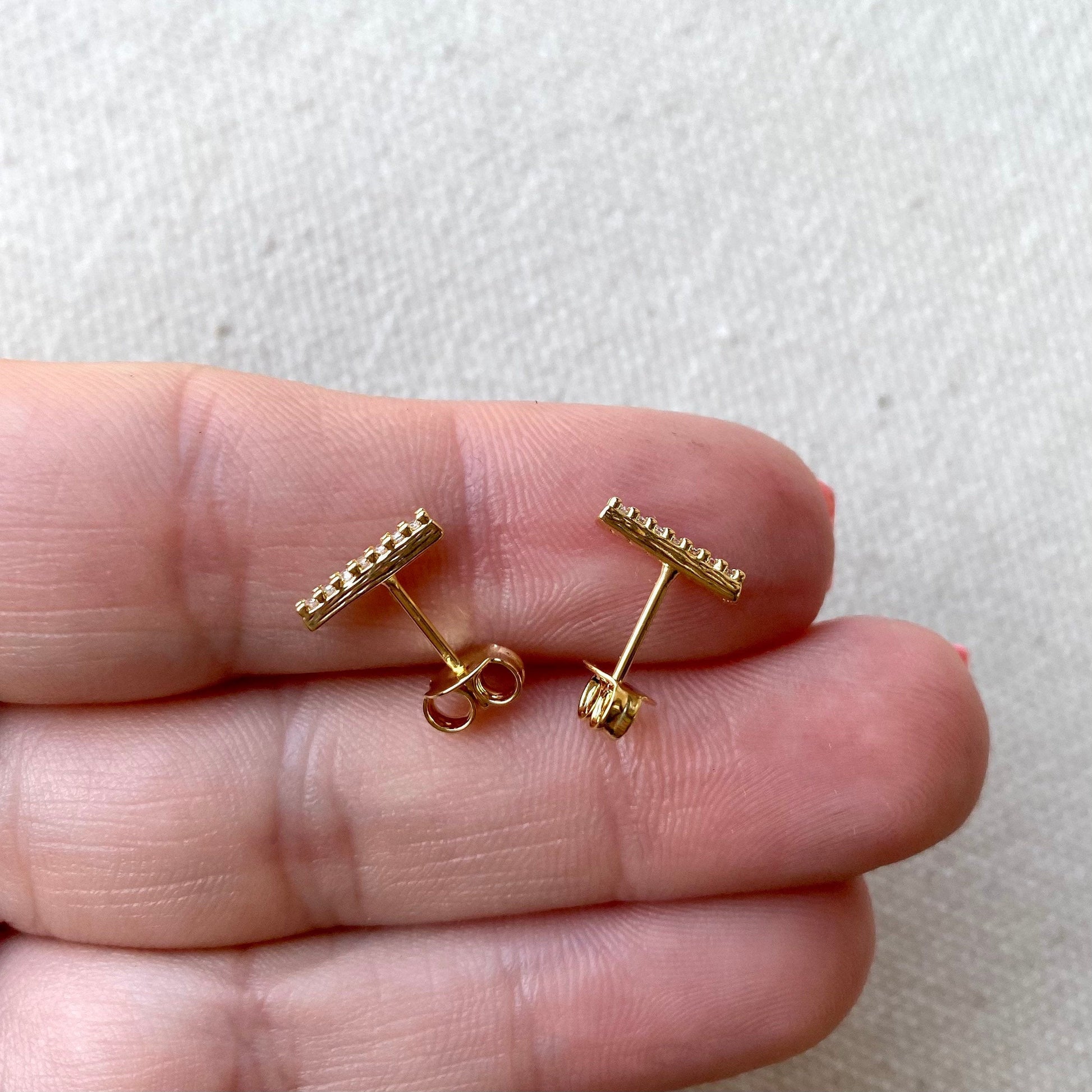 GoldFi 18k Gold Filled Dainty CZ Bar Stud Earrings