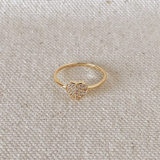 GoldFi 18k Gold Filled Dainty Cubic Zirconia Heart Ring
