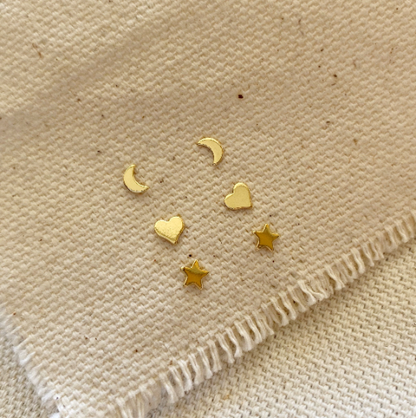 GoldFi 18k Gold Filled Dainty Earrings Trio Star, Moon And Heart Studs