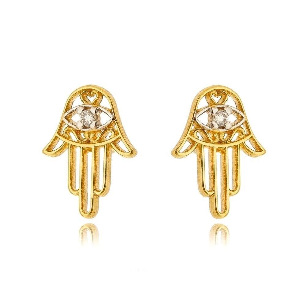 GoldFi 18k Gold Filled Dainty Hamsa Stud Earrings Featuring Detail in Cubic Zircon
