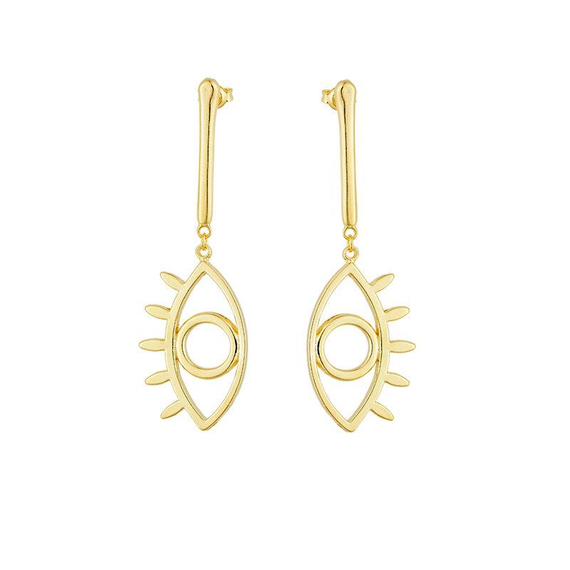 GoldFi 18k Gold Filled Dangling Evil Eyes Earrings