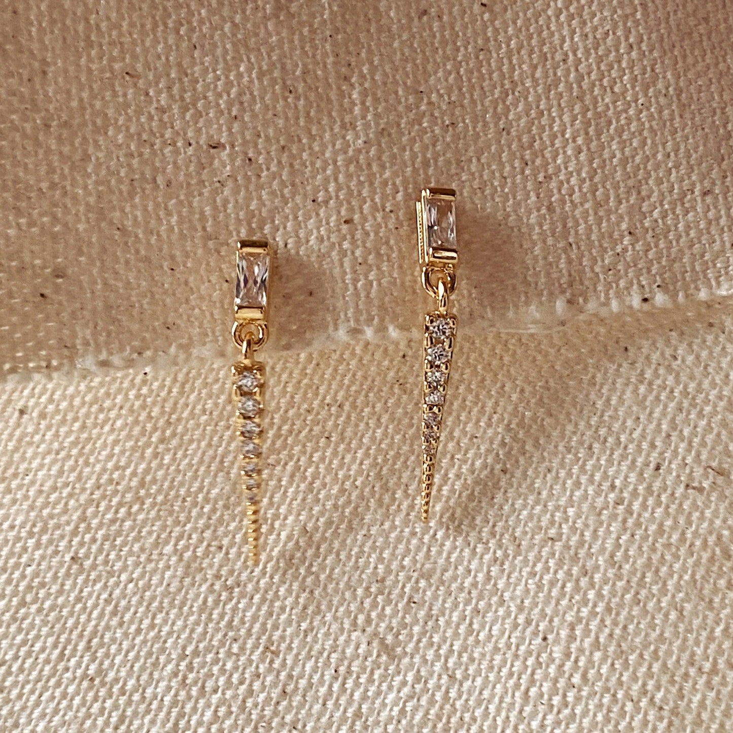 GoldFi 18k Gold Filled Earrings Featuring Baguette Cubic Zircon With Spike Drop