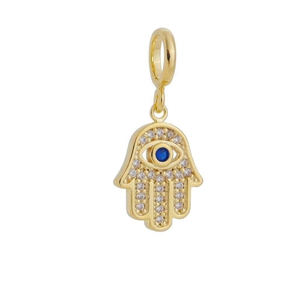 GoldFi 18k Gold Filled Evil Eye Hamsa Charm Featuring Cubic Zirconia Pendant
