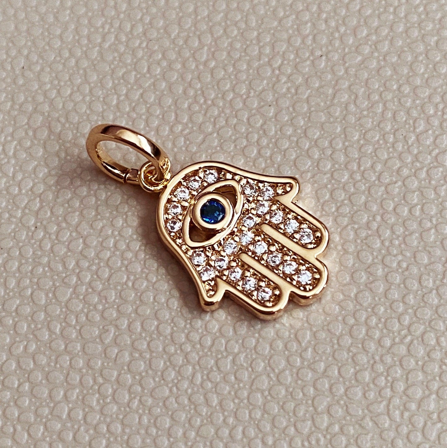 GoldFi 18k Gold Filled Evil Eye Hamsa Charm Featuring Cubic Zirconia Pendant