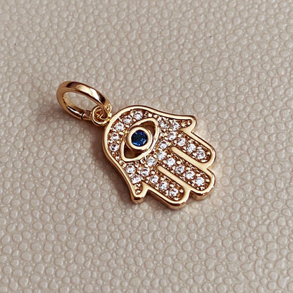 GoldFi 18k Gold Filled Evil Eye Hamsa Charm Featuring Cubic Zirconia Pendant