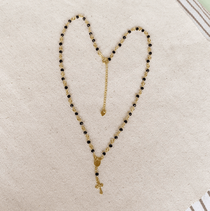 GoldFi 18k Gold Filled Fashion Rosary Black Crystals Necklace