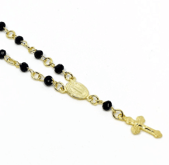 GoldFi 18k Gold Filled Fashion Rosary Black Crystals Necklace