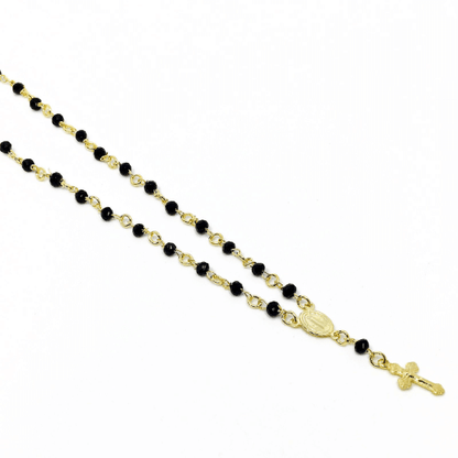 GoldFi 18k Gold Filled Fashion Rosary Black Crystals Necklace