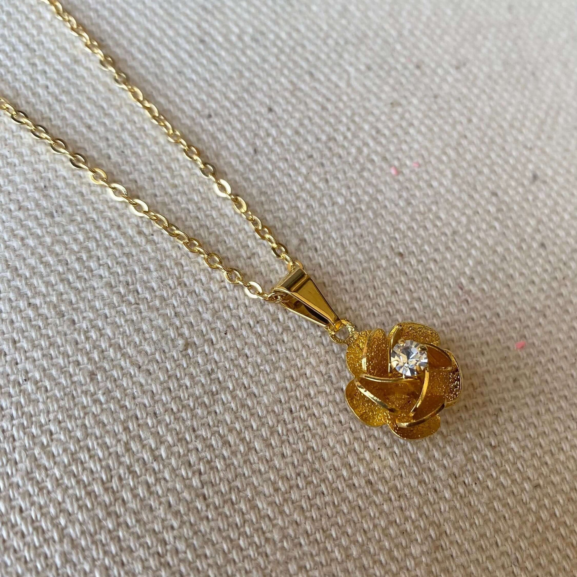 GoldFi 18k Gold Filled Flower Crystal Pendant or Necklace Set
