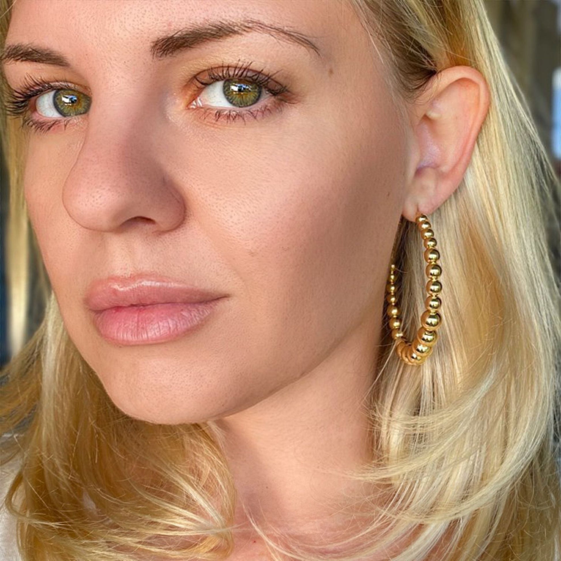 GoldFi 18k Gold Filled Gradient Beaded C Hoop Earrings