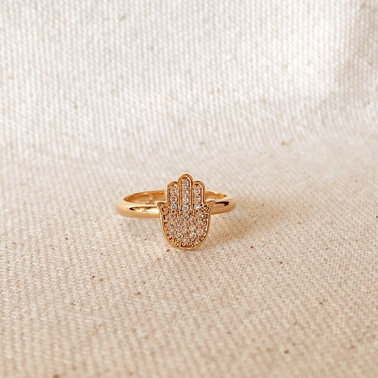 GoldFi 18k Gold Filled Hamsa Ring Featuring Micro Pave Cubic Zirconia