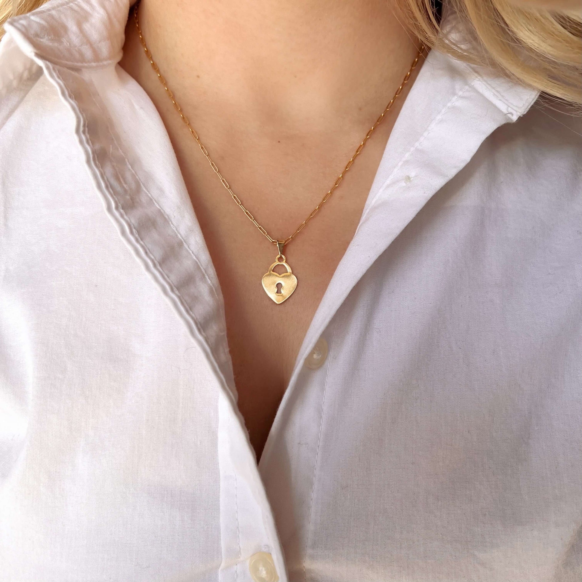 GoldFi 18k Gold Filled Heart Lock Plate Necklace