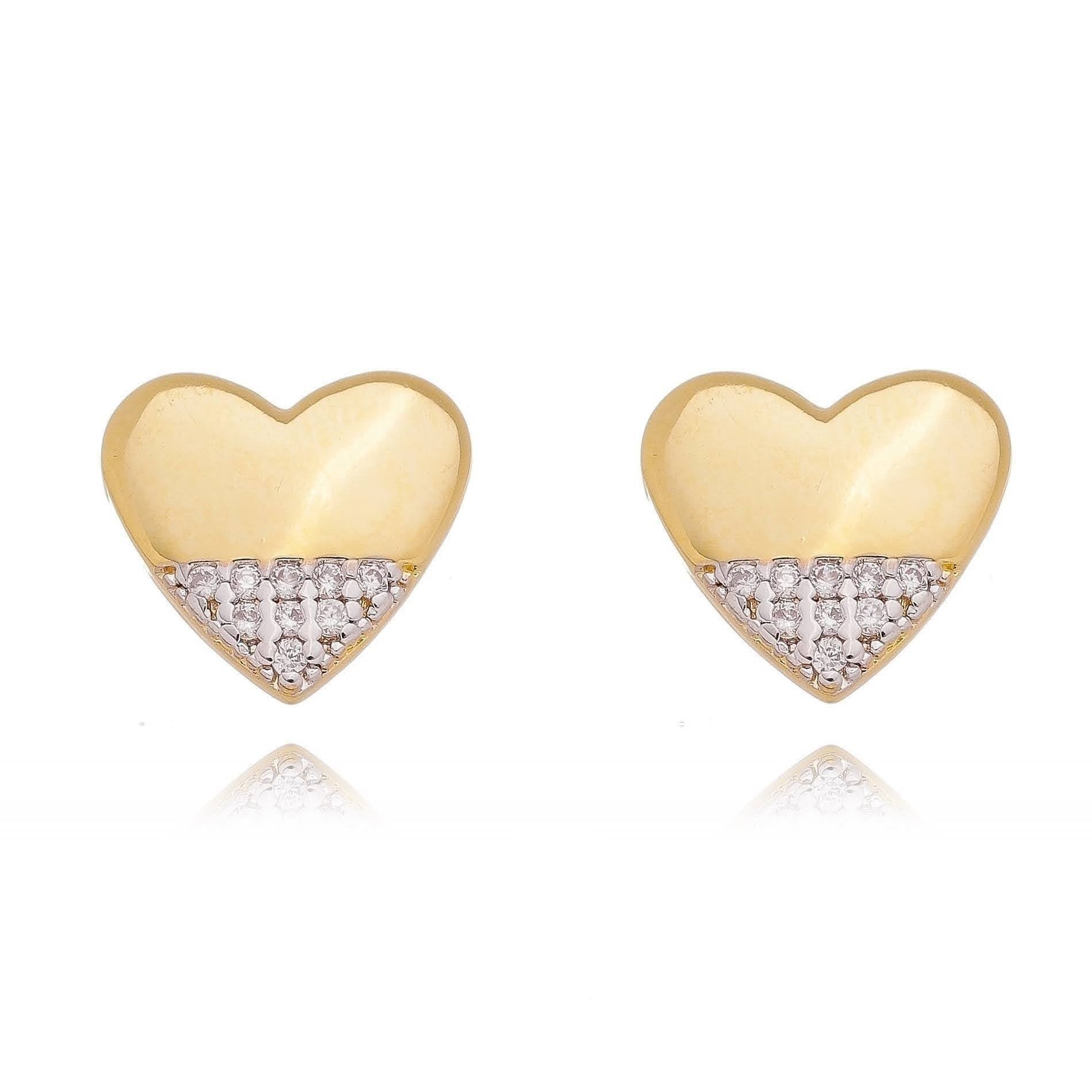 GoldFi 18k Gold Filled Heart Stud Earrings with Cubic Zirconia Stones
