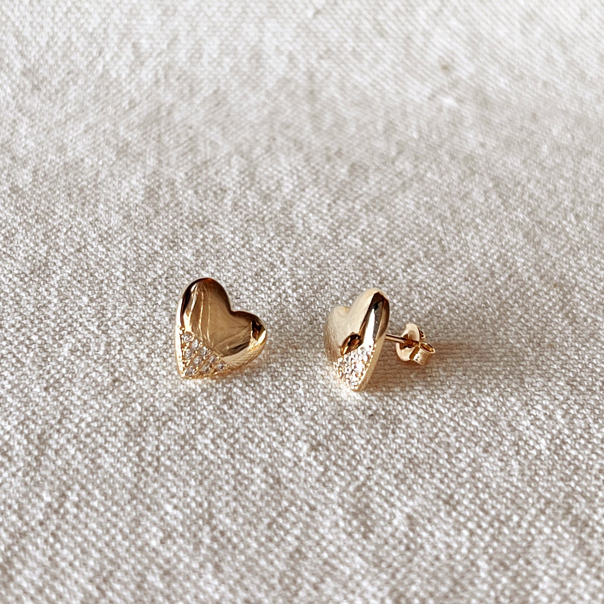 GoldFi 18k Gold Filled Heart Stud Earrings with Cubic Zirconia Stones