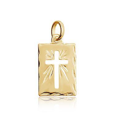 GoldFi 18k Gold Filled Hollow Cross Tag Plate Pendant Featuring Diamond Cut Borders