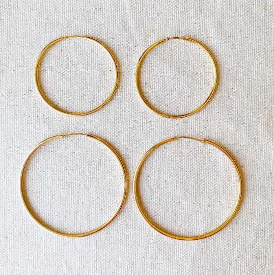 GoldFi 18k Gold Filled Hollowed Endless Continuous Hoop Earrings 40mm, 50mm Width Of 1.3mm Very Light