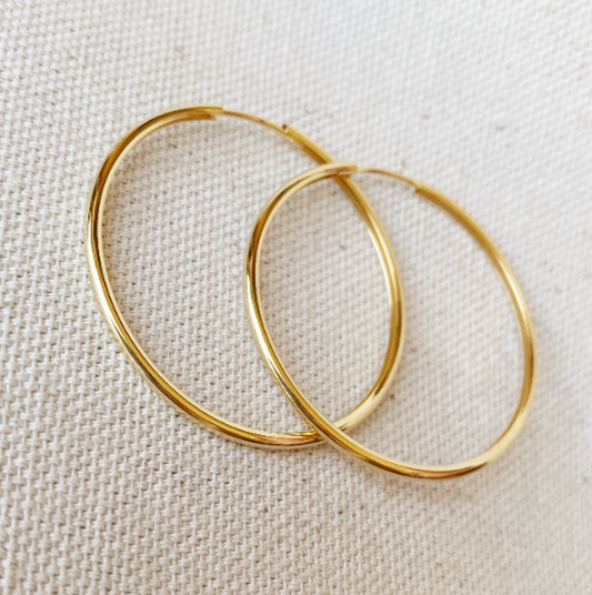 GoldFi 18k Gold Filled Hollowed Endless Continuous Hoop Earrings 40mm, 50mm Width Of 1.3mm Very Light