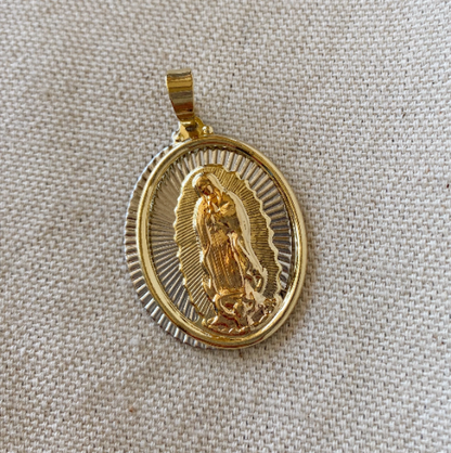 GoldFi 18k Gold Filled Hollowed Oval Lady of Guadalupe Pendant Featuring Rose Gold Detail, Stainless Steel Plate, Wholesale Jewelry Making Supplies