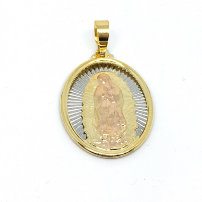 GoldFi 18k Gold Filled Hollowed Oval Lady of Guadalupe Pendant Featuring Rose Gold Detail, Stainless Steel Plate, Wholesale Jewelry Making Supplies