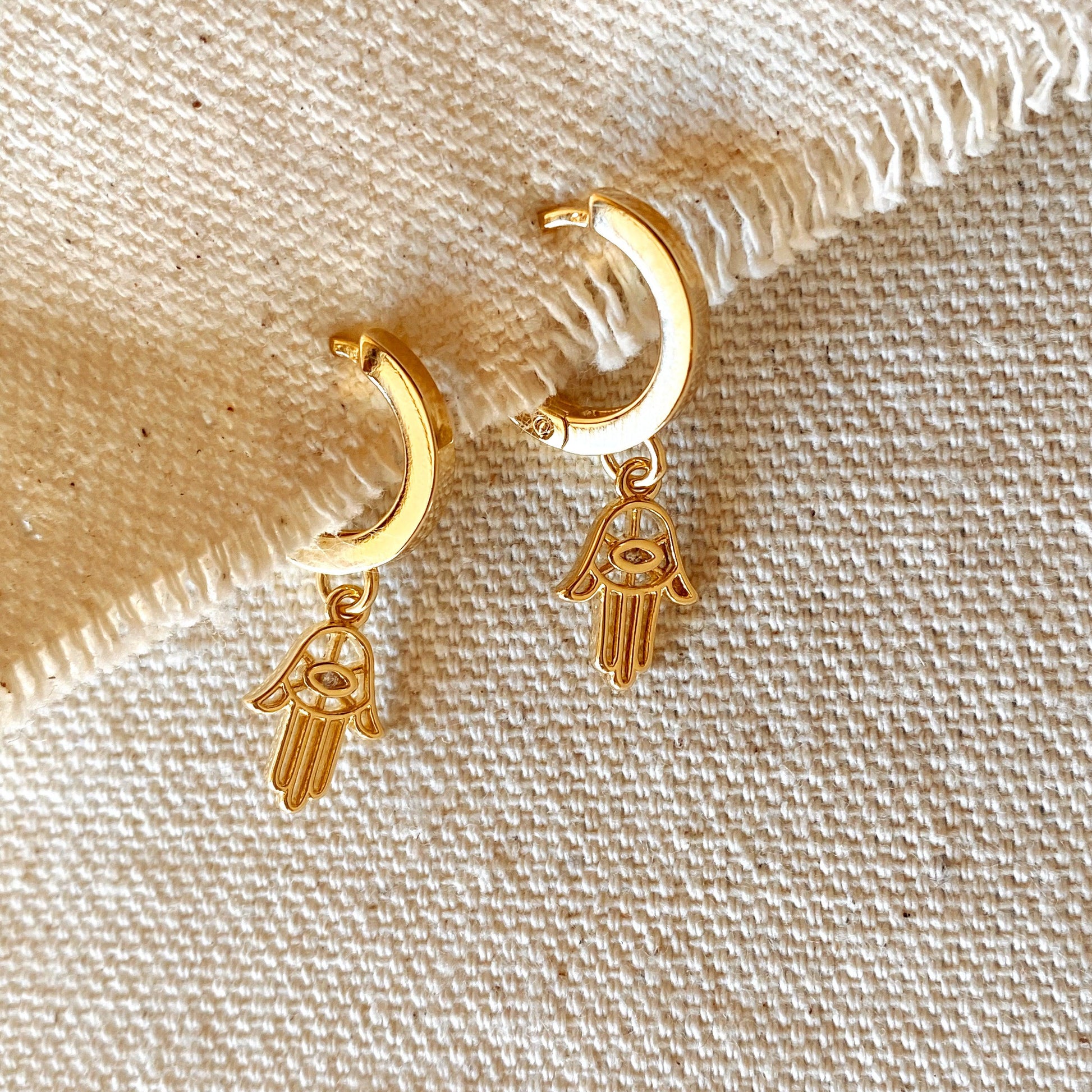 GoldFi 18k Gold Filled Hoop Earrings with Hamsa Amulet Charm