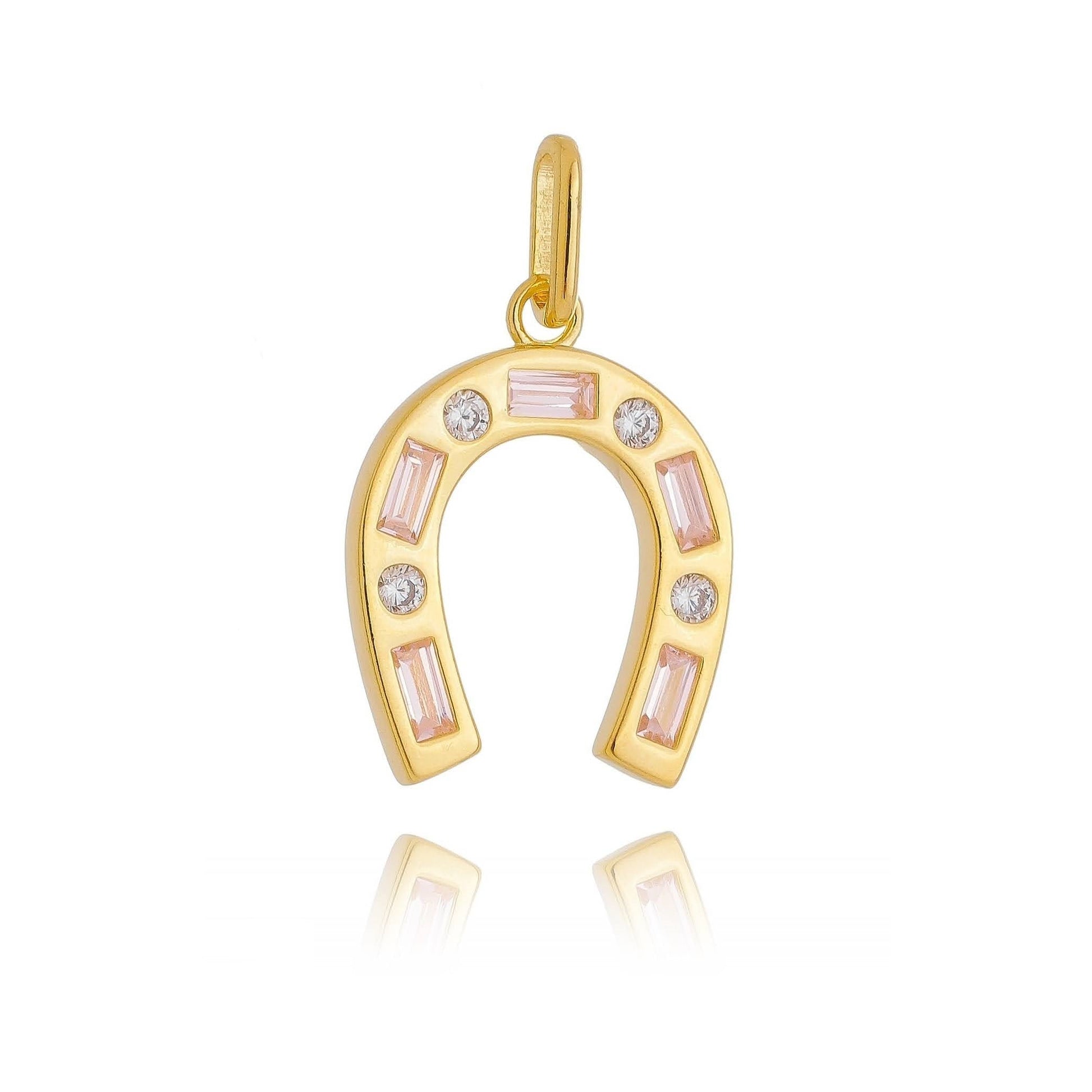 GoldFi 18k Gold Filled Horseshoe Pendant Featuring Cubic Zirconia Pink Baguette