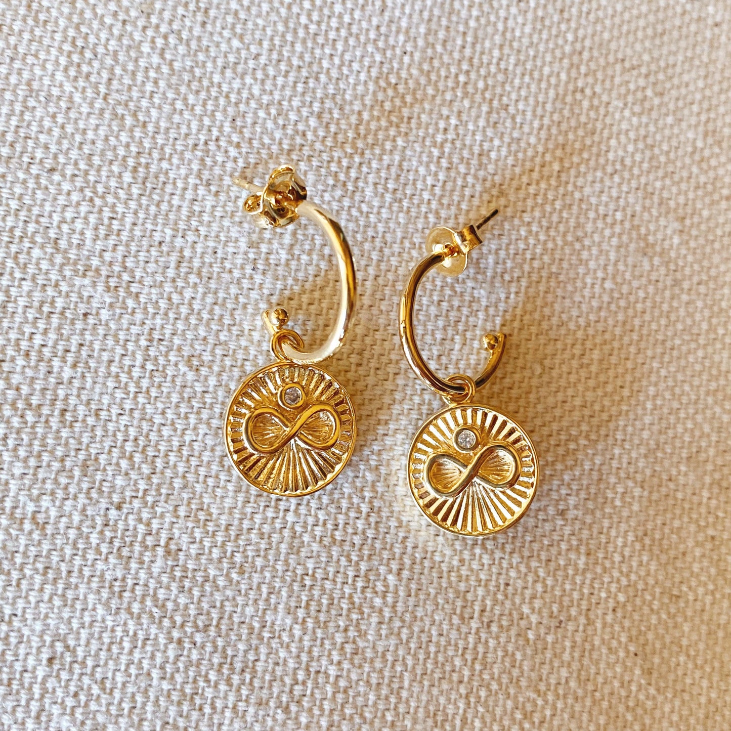 GoldFi 18k Gold Filled Infinity C Hoop Earrings Featuring Cubic Zirconia Bezel