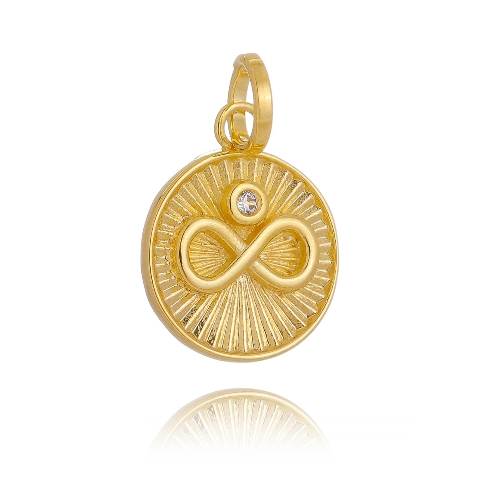 GoldFi 18k Gold Filled Infinity Charm Spokes From Center to Edges Pendant Solitaire Cubic Zirconia