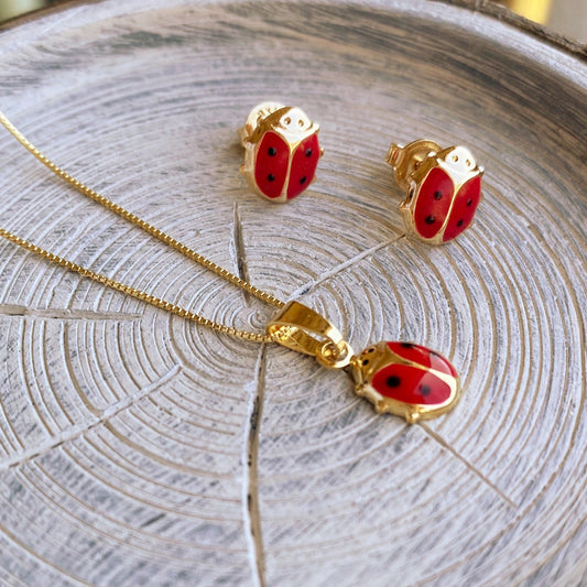 GoldFi 18k Gold Filled Ladybug Enamel Earrings Pendant