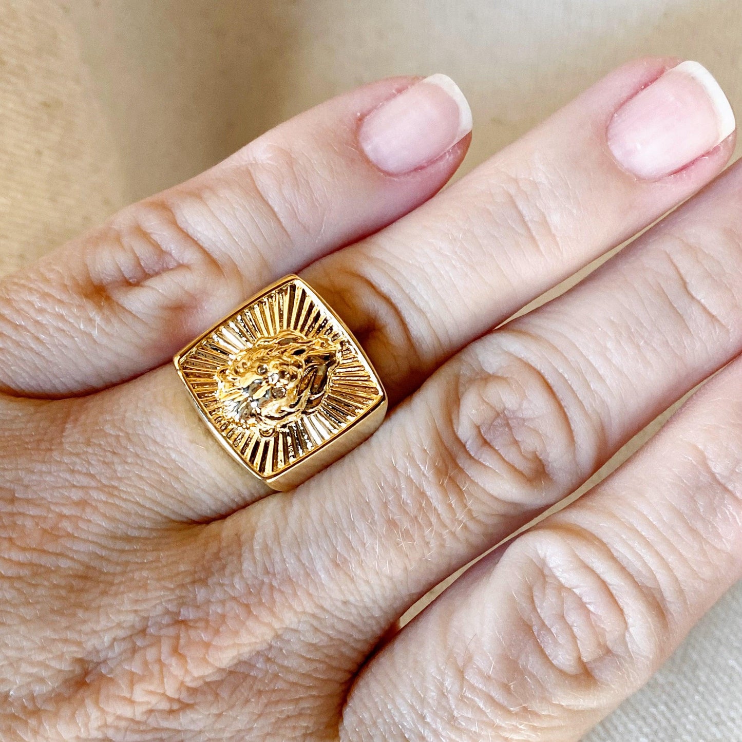 GoldFi 18k Gold Filled Lioness Signet Ring