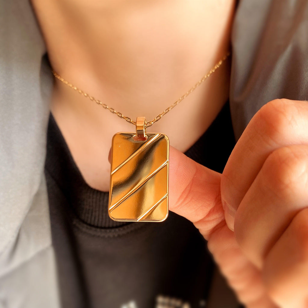 GoldFi 18k Gold Filled Luxury Tag Plate Rectangle Pendant Unisex