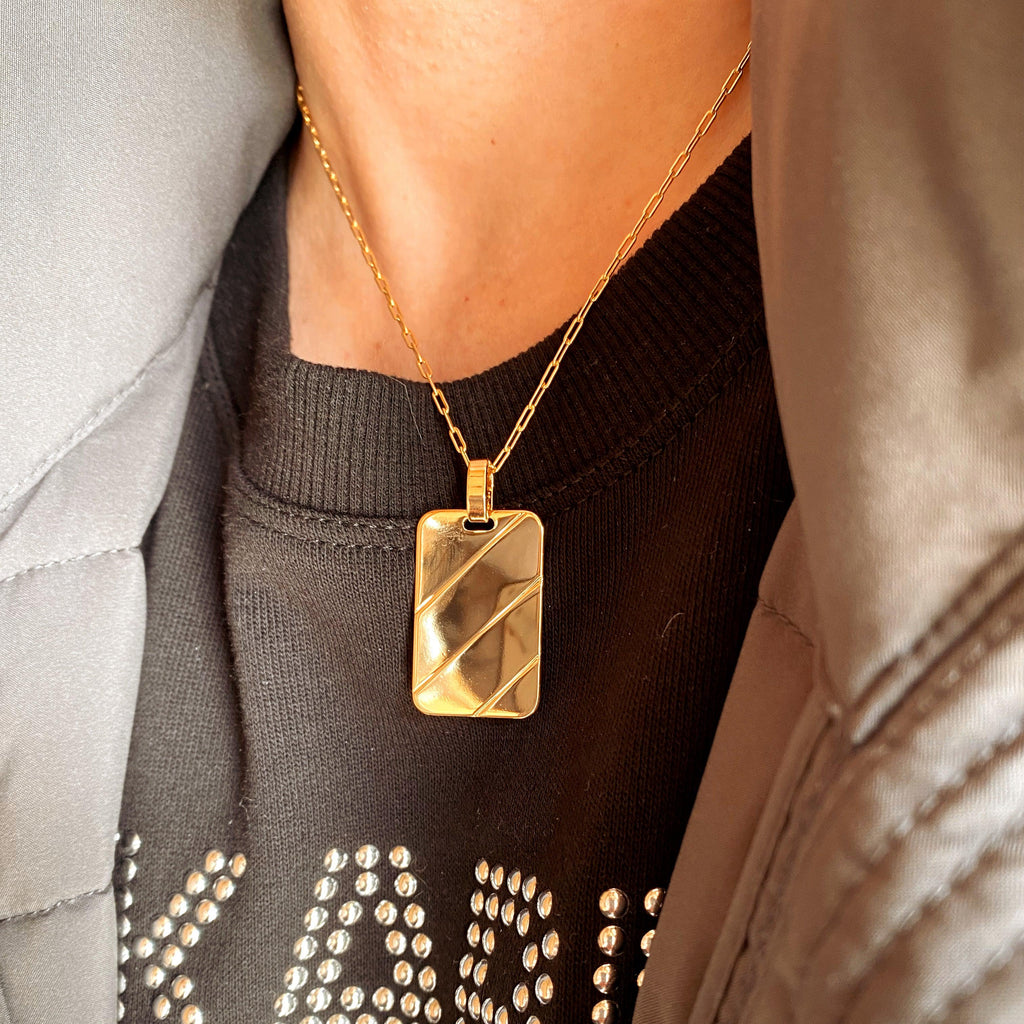 GoldFi 18k Gold Filled Luxury Tag Plate Rectangle Pendant Unisex