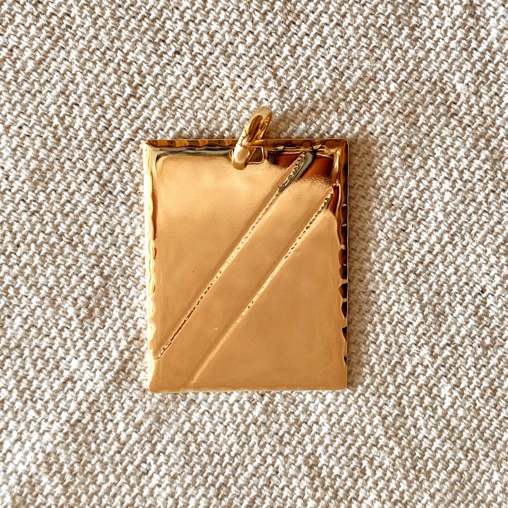 GoldFi 18k Gold Filled Luxury Tag Plate Rectangle Pendant Unisex Diamond Cut Frame