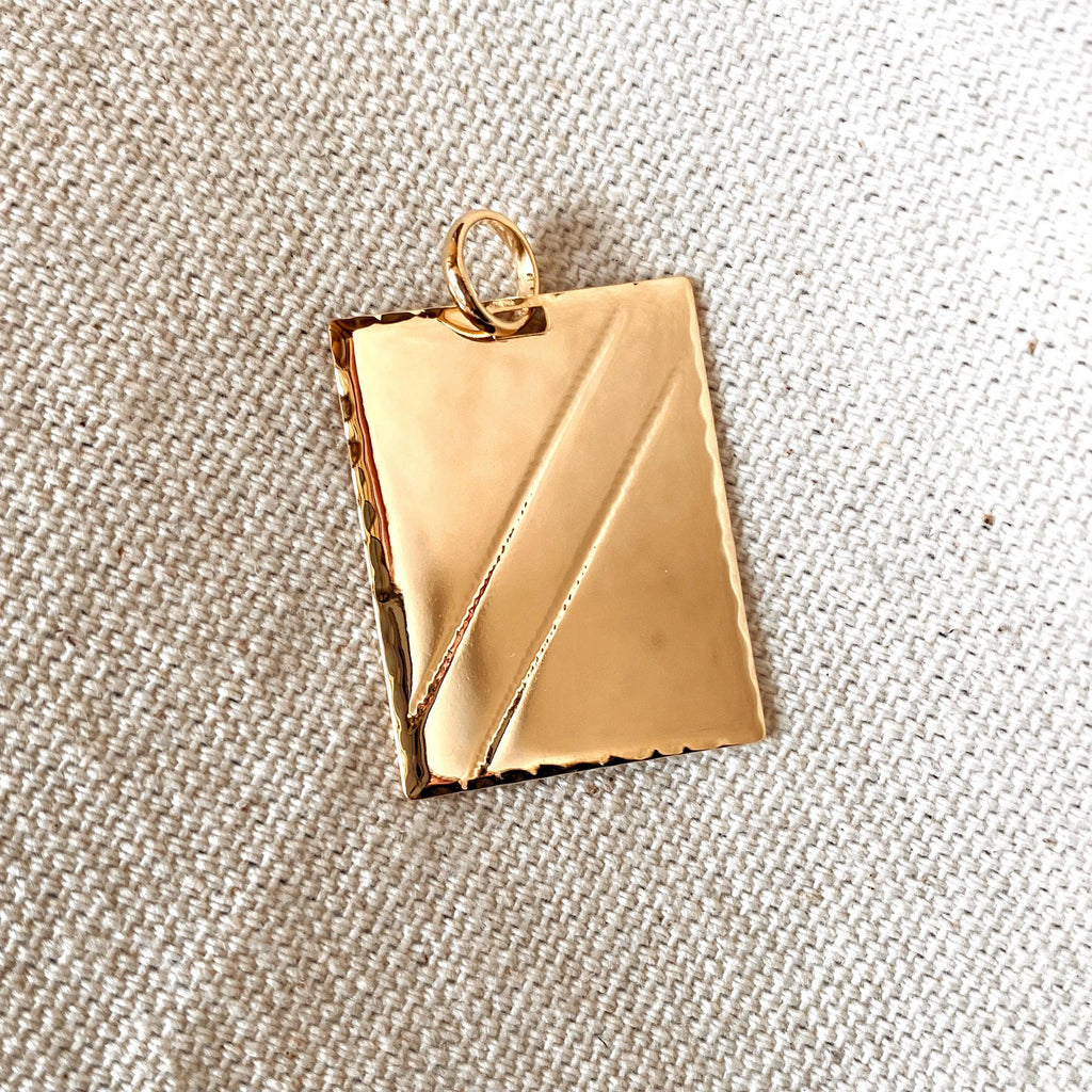 GoldFi 18k Gold Filled Luxury Tag Plate Rectangle Pendant Unisex Diamond Cut Frame