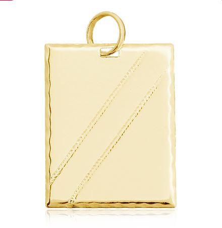 GoldFi 18k Gold Filled Luxury Tag Plate Rectangle Pendant Unisex Diamond Cut Frame