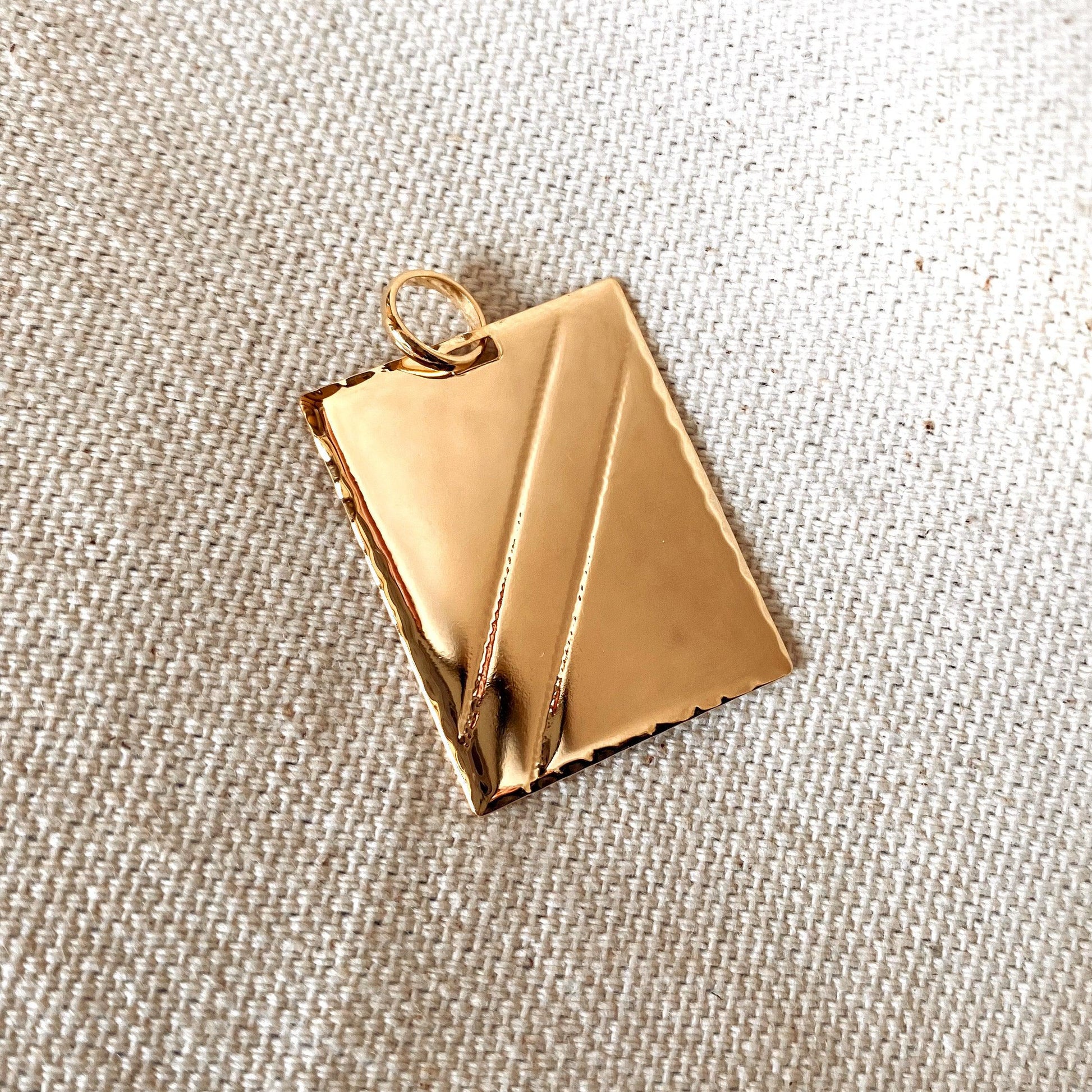 GoldFi 18k Gold Filled Luxury Tag Plate Rectangle Pendant Unisex Diamond Cut Frame