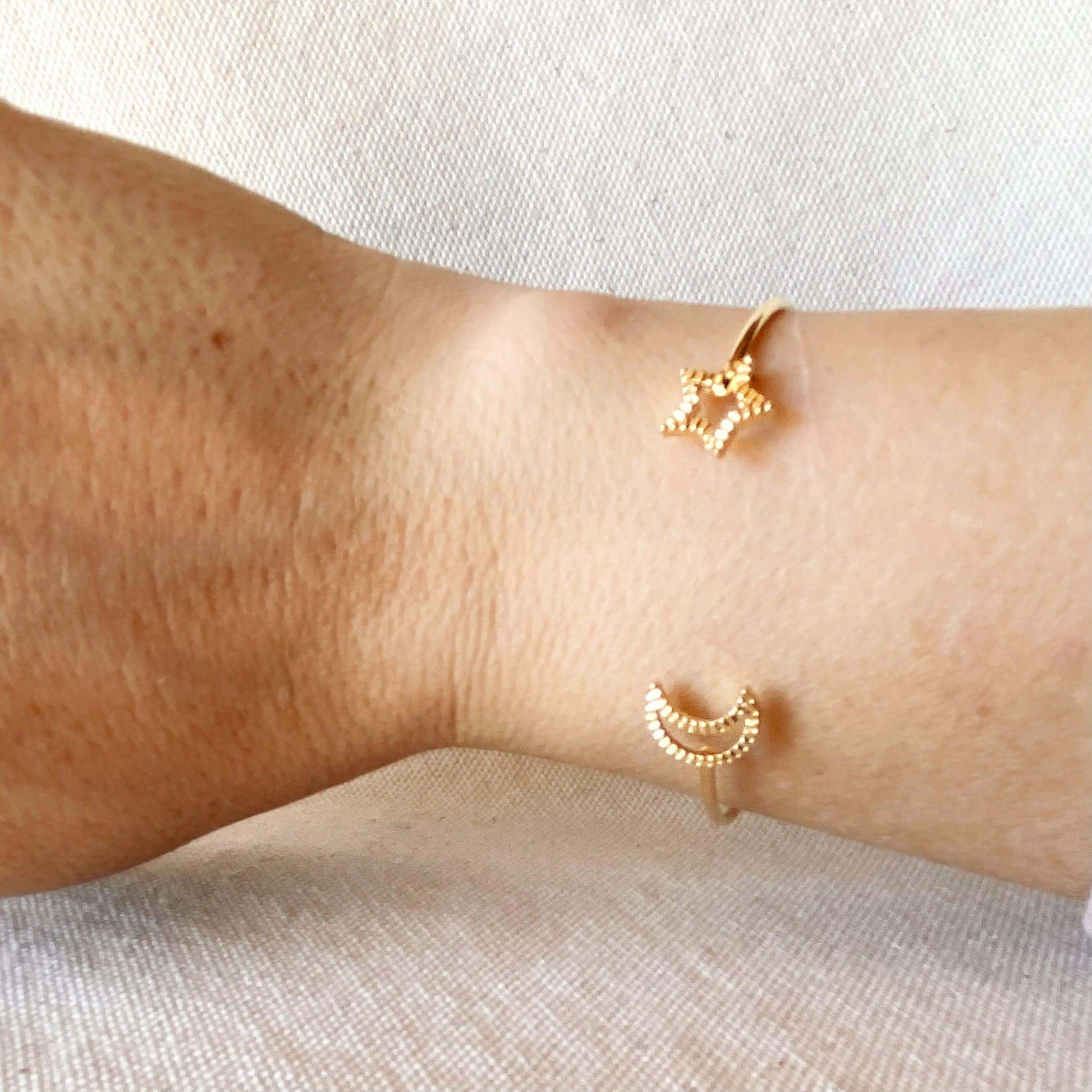 GoldFi 18k Gold Filled Moon and Star Cuff Bracelet