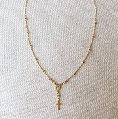 GoldFi 18k Gold Filled Our Lady of Graces Rosary Ball Chain and Small Plain Cross