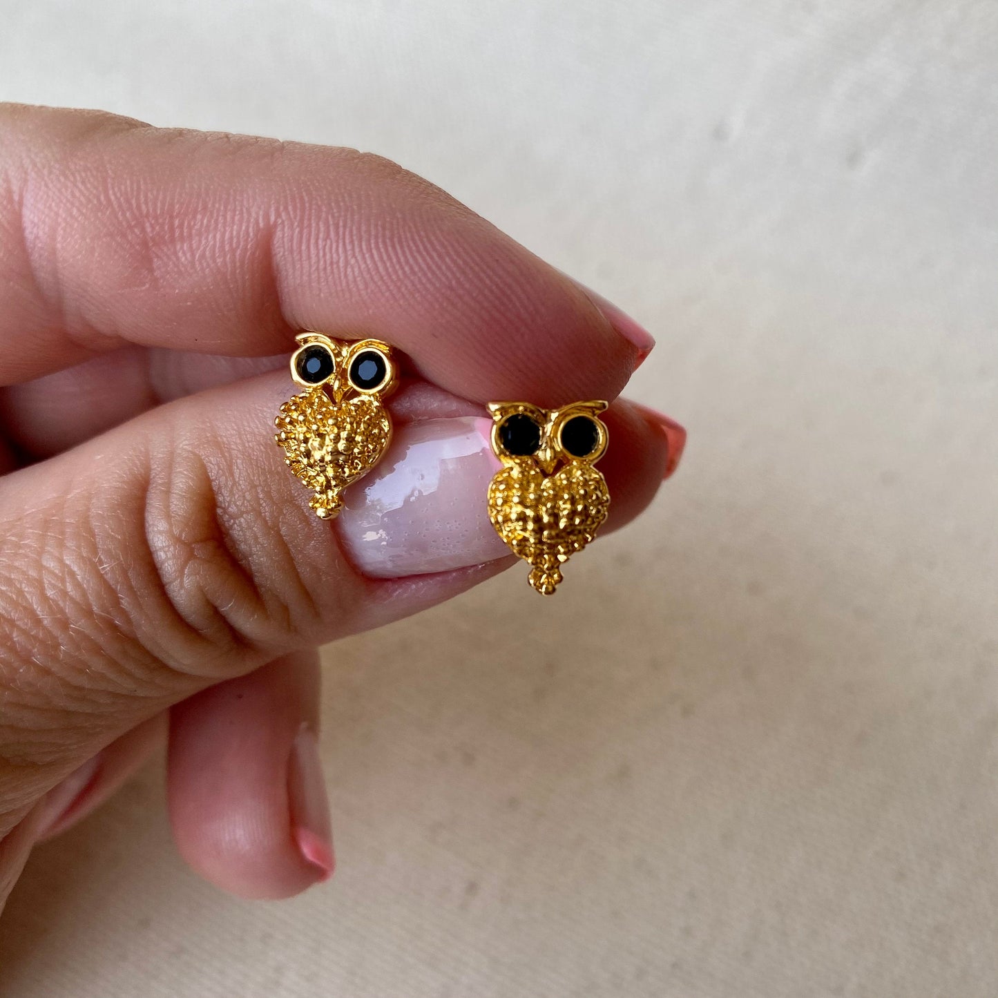 GoldFi 18k Gold Filled Owl Black Crystal Eyes Stud Earrings