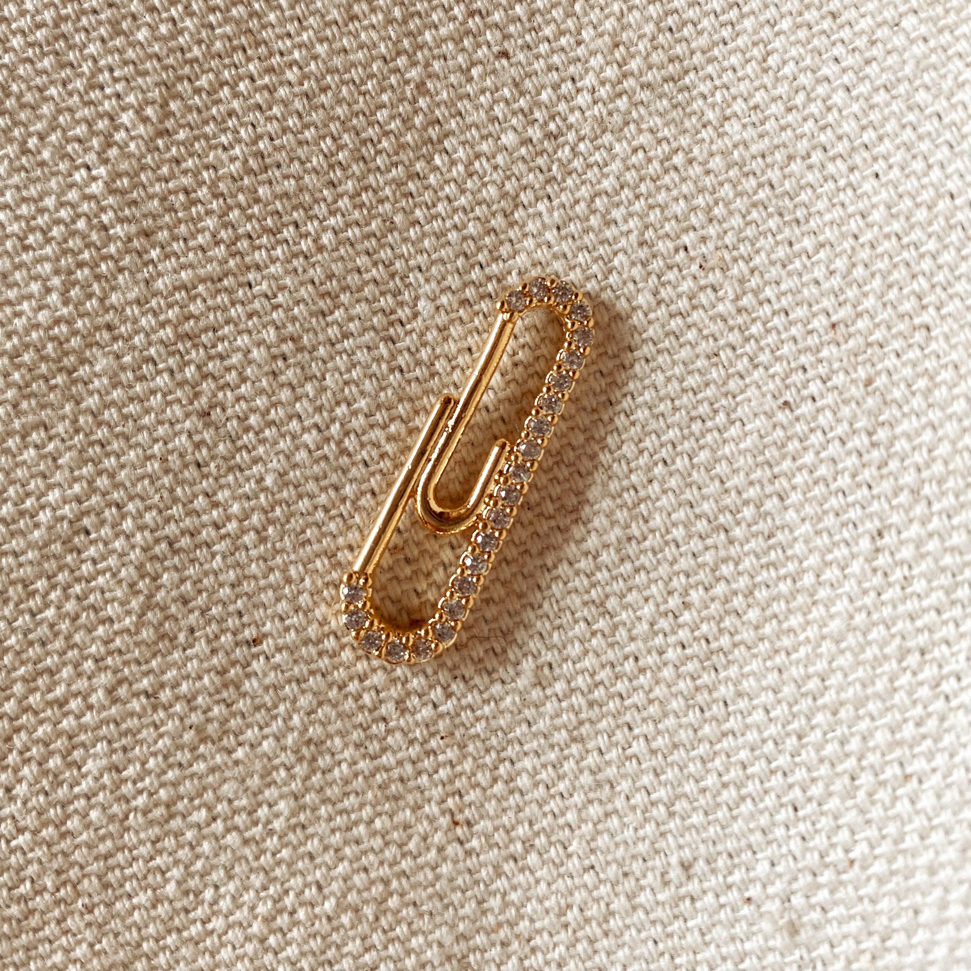 GoldFi 18k Gold Filled Paper Clip Charm Featuring Cubic Zirconia Accents
