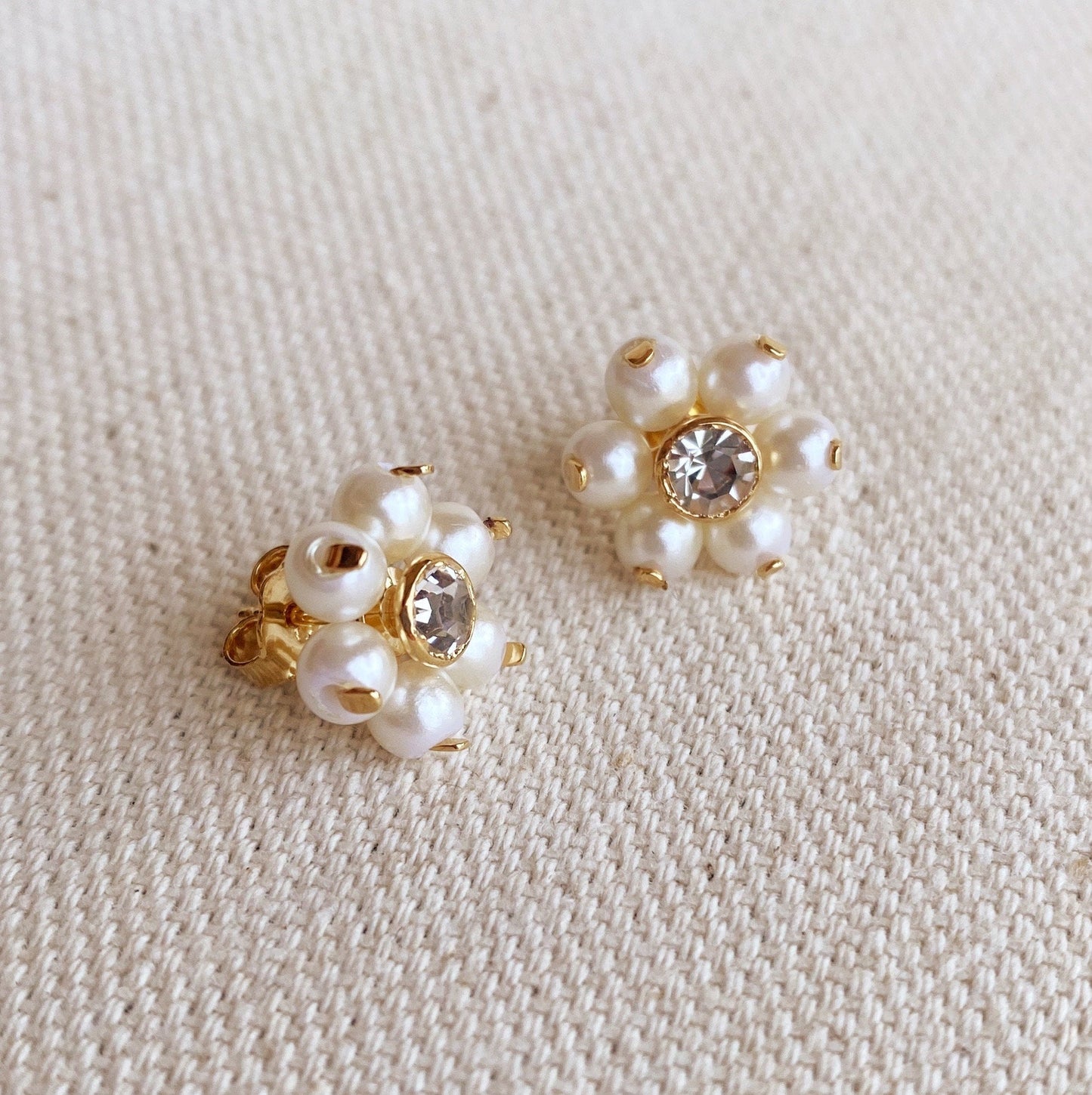 GoldFi 18k Gold Filled Pearl Flower Tiny Earrings