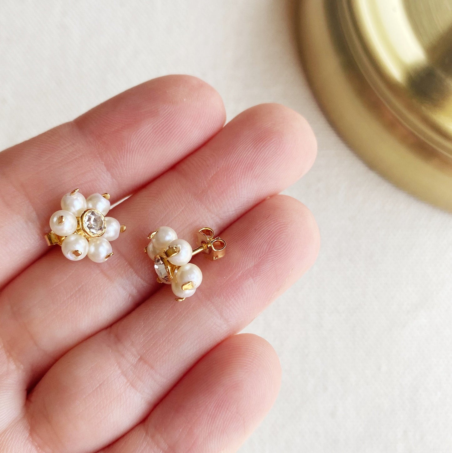 GoldFi 18k Gold Filled Pearl Flower Tiny Earrings