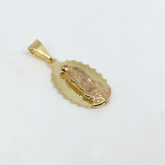 GoldFi 18k Gold Filled Pendant of Lady Of Guadalupe Featuring Rose Gold Detail For Wholesale Jewelry Making And Supplies