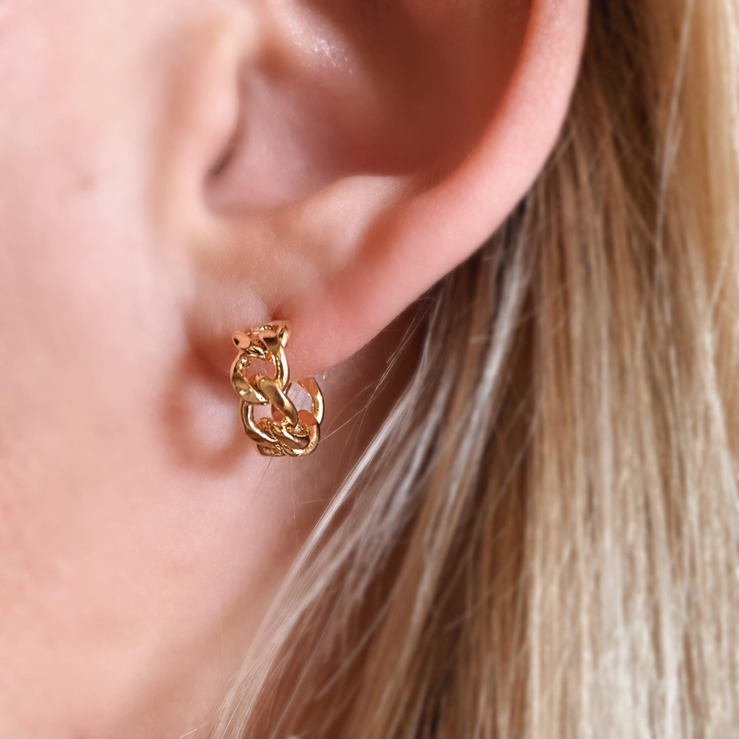 GoldFi 18k Gold Filled Petite Cuban Link Chain C-Hoop Earrings
