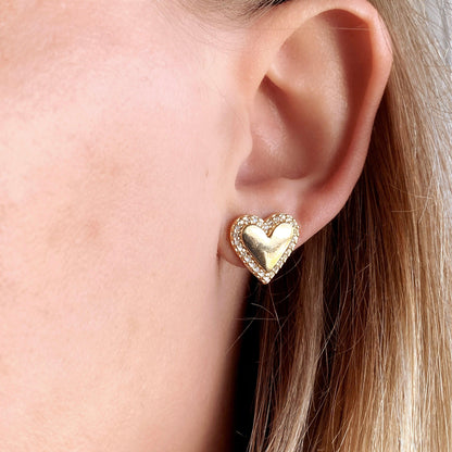 GoldFi 18k Gold Filled Pillow Heart Stud Earrings Cubic Zirconia Stones Around