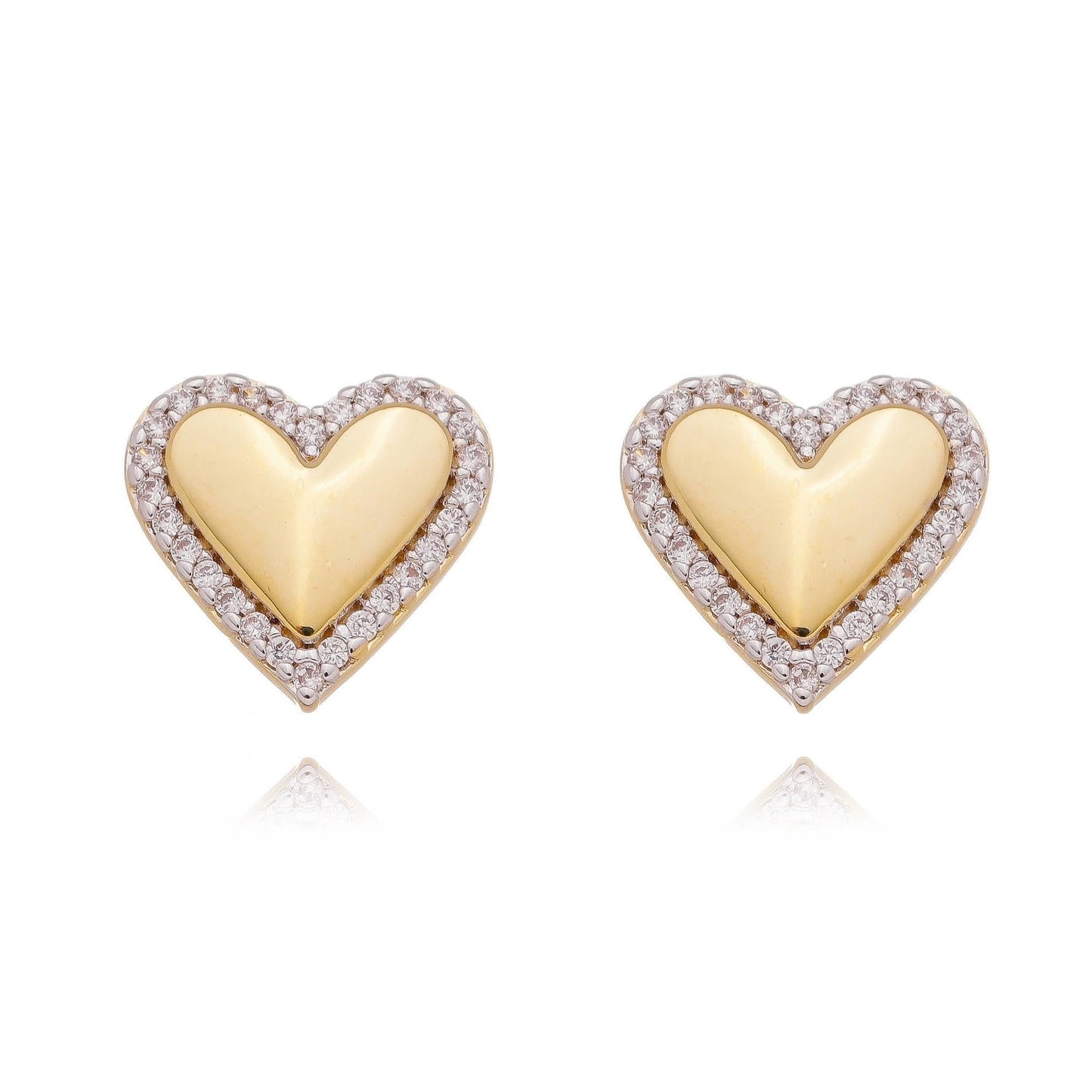 GoldFi 18k Gold Filled Pillow Heart Stud Earrings Cubic Zirconia Stones Around