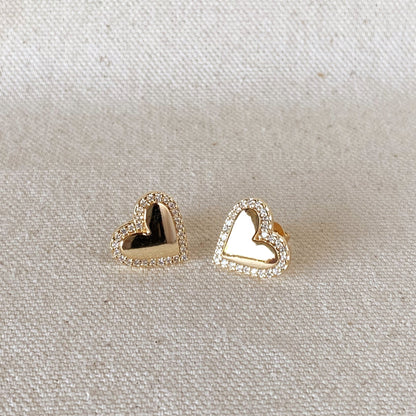 GoldFi 18k Gold Filled Pillow Heart Stud Earrings Cubic Zirconia Stones Around