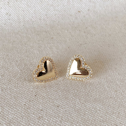 GoldFi 18k Gold Filled Pillow Heart Stud Earrings Cubic Zirconia Stones Around