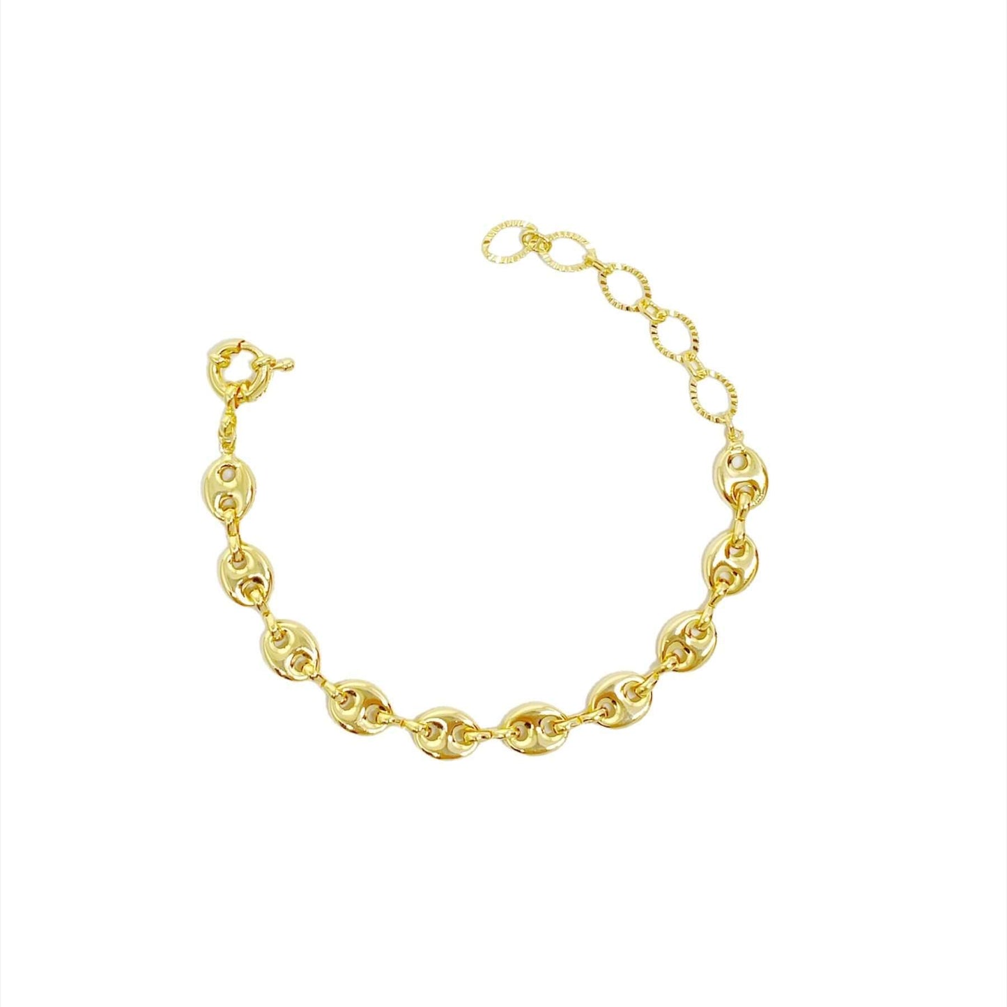 GoldFi 18k Gold Filled Puffy Mariner Bracelet Featuring Unique Chain Extender