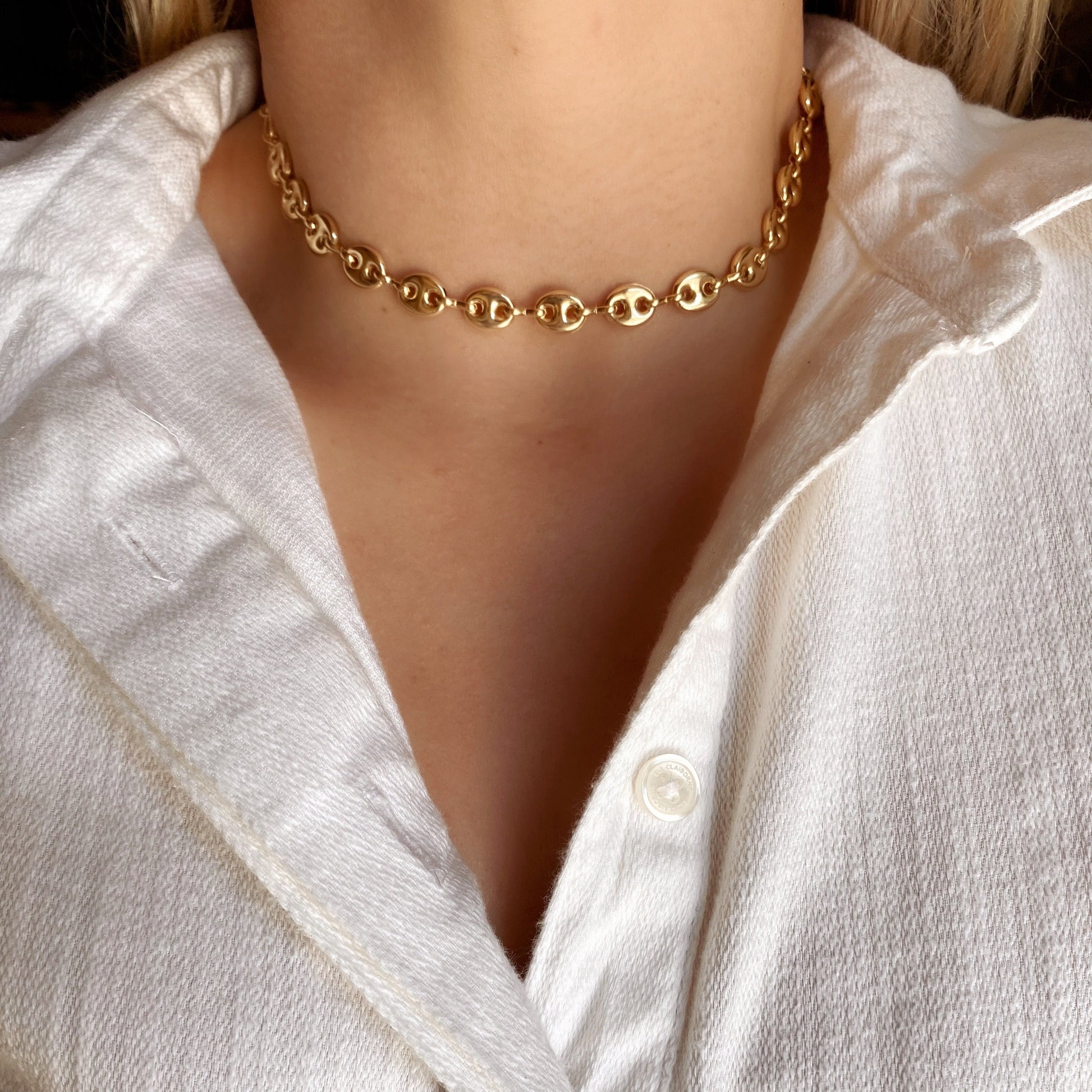 GoldFi 18k Gold Filled Puffy Mariner Choker Featuring Unique Chain Extender