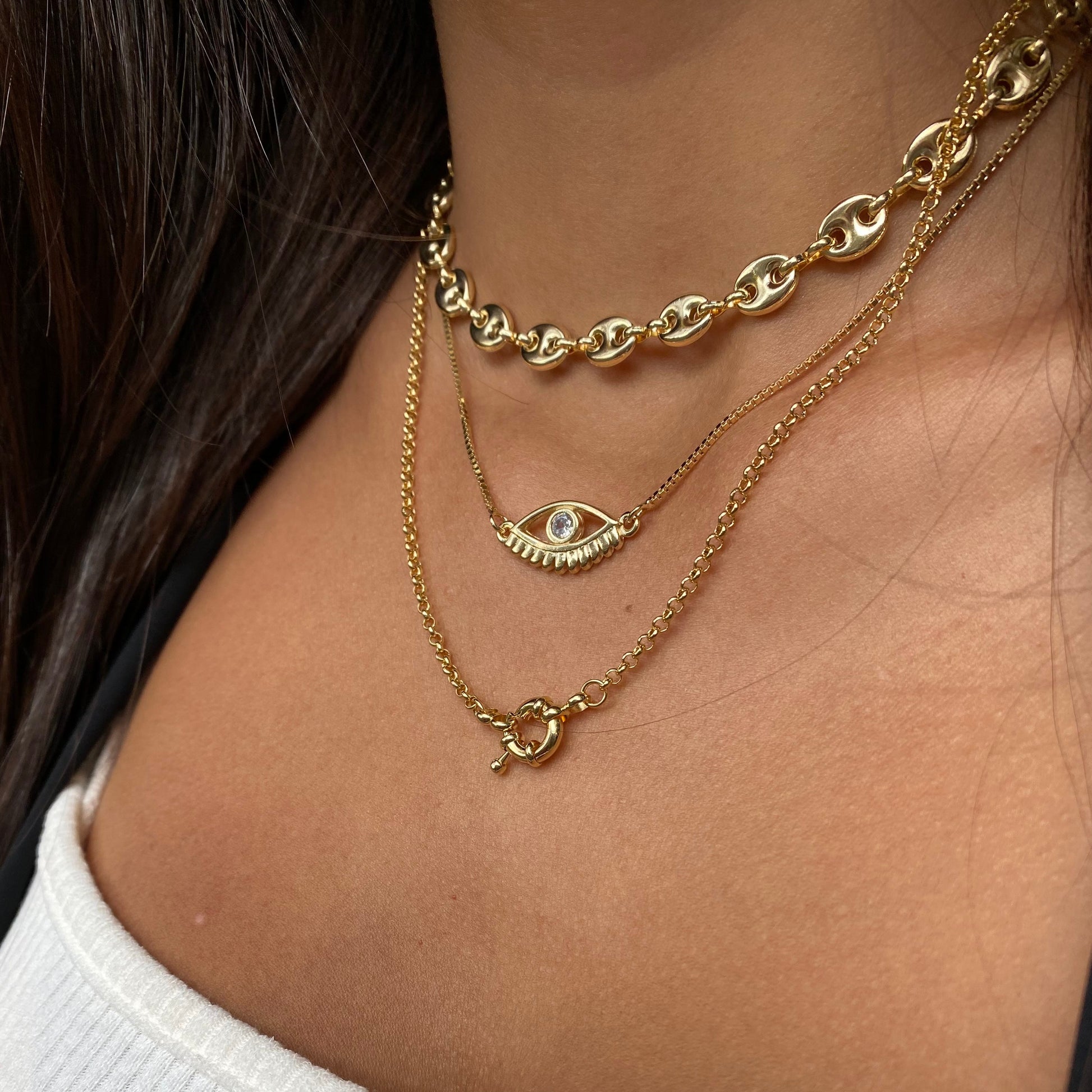 GoldFi 18k Gold Filled Puffy Mariner Choker Featuring Unique Chain Extender
